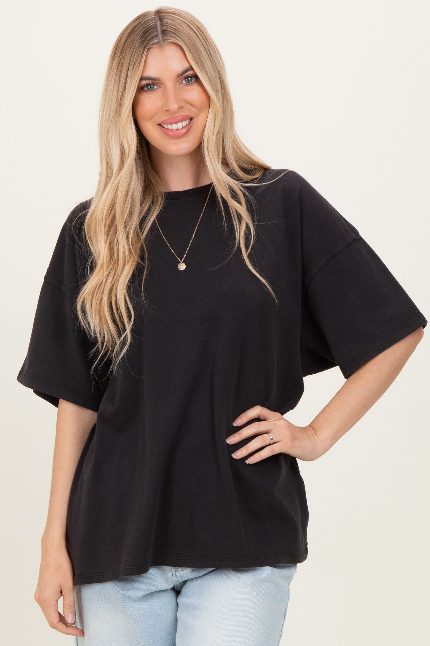 Black Oversized Mineral Wash Maternity T-Shirt