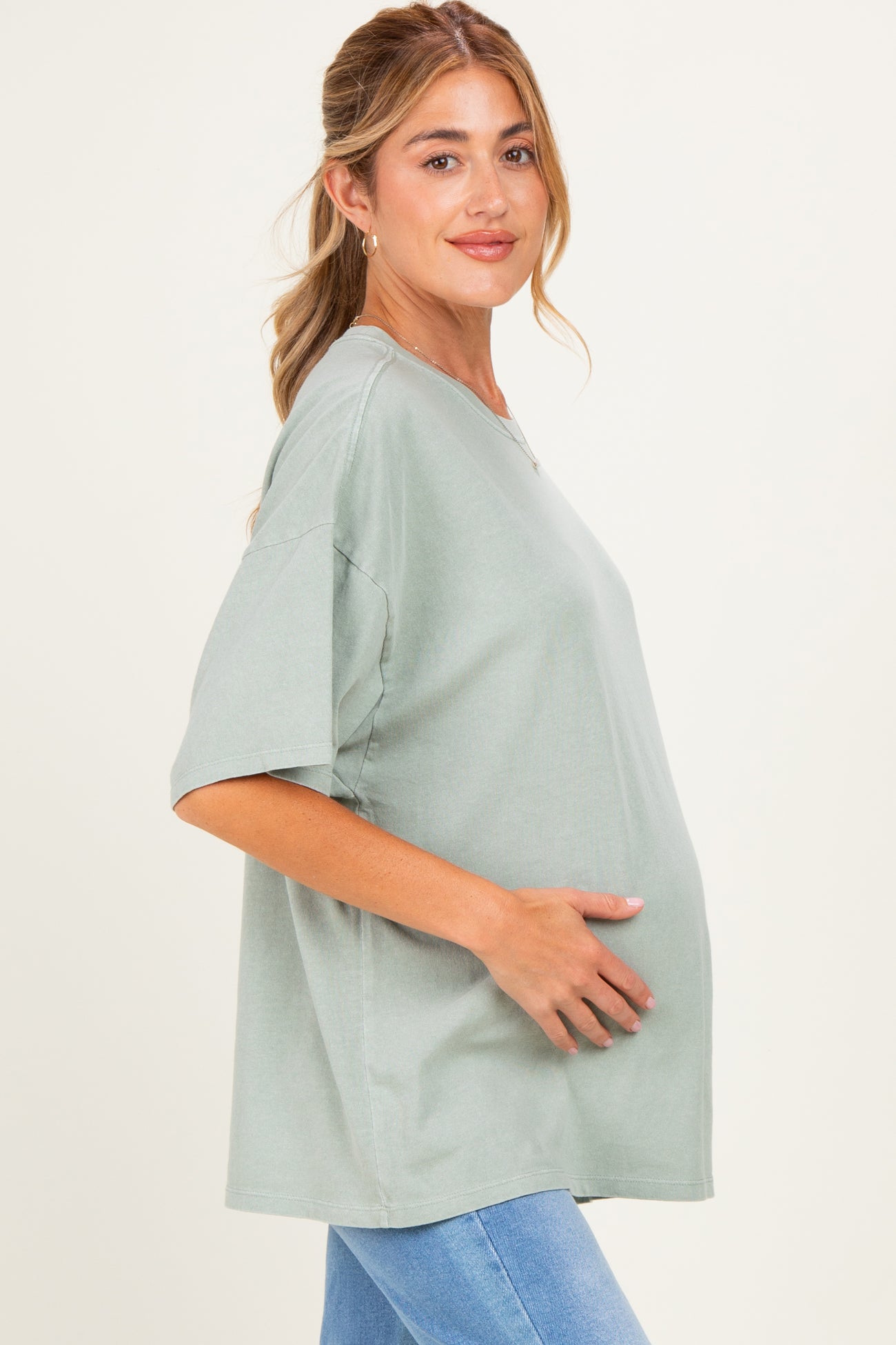 Sage Oversized Mineral Wash Maternity T-Shirt