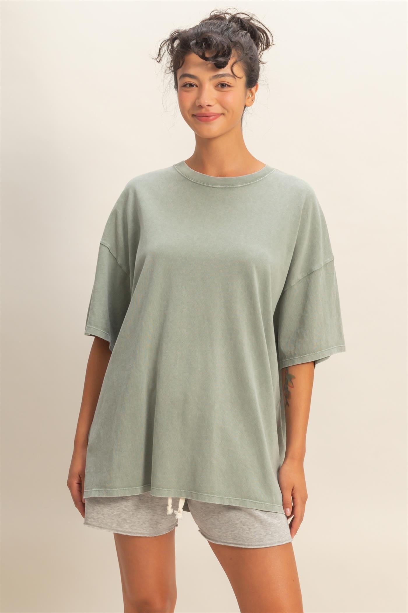 Sage Oversized Mineral Wash Maternity T-Shirt
