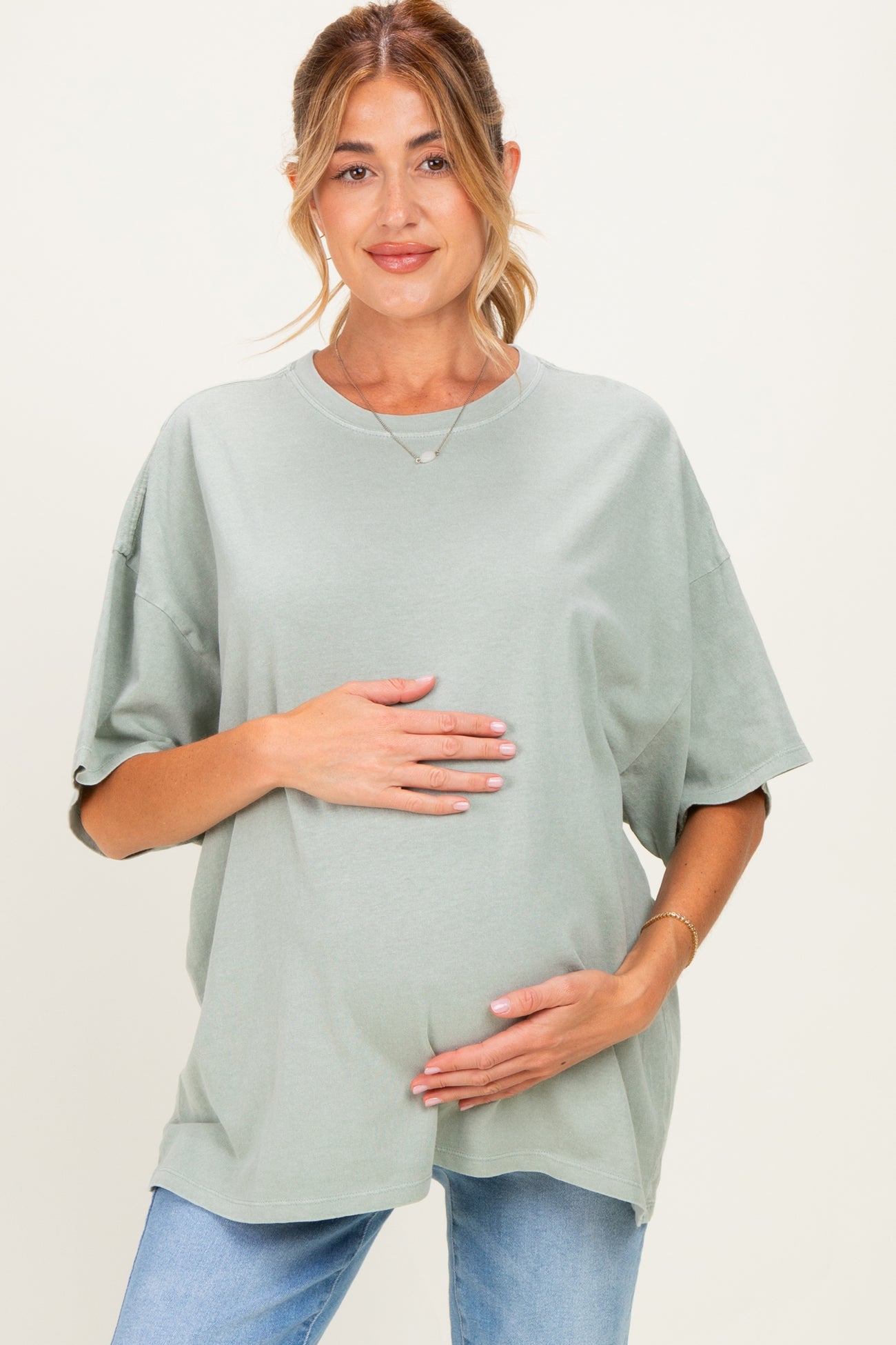 Sage Oversized Mineral Wash Maternity T-Shirt
