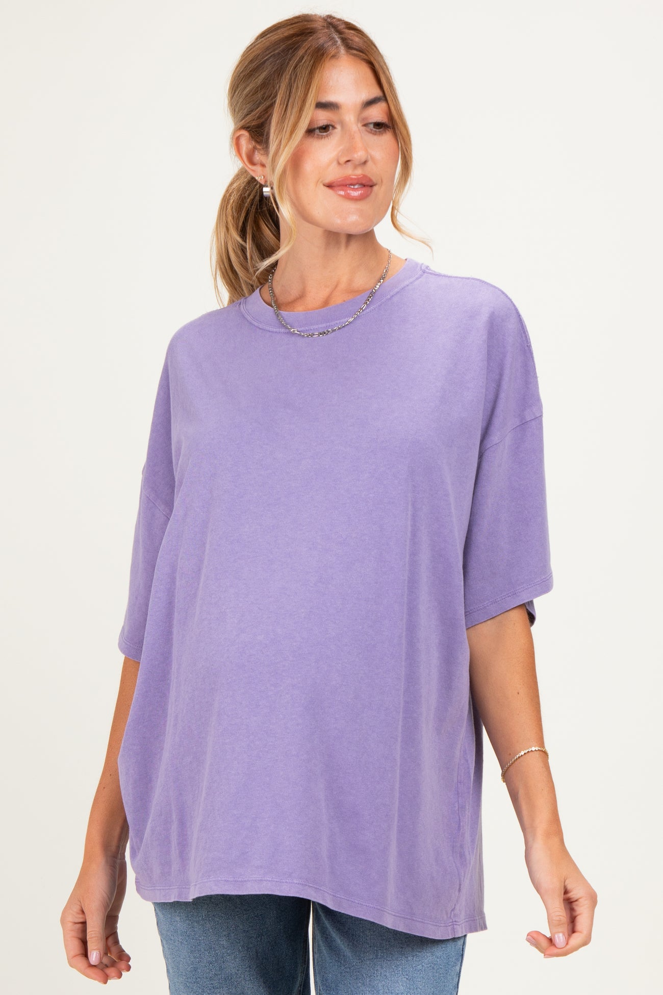 Dusty Purple Oversized Mineral Wash Maternity T-Shirt