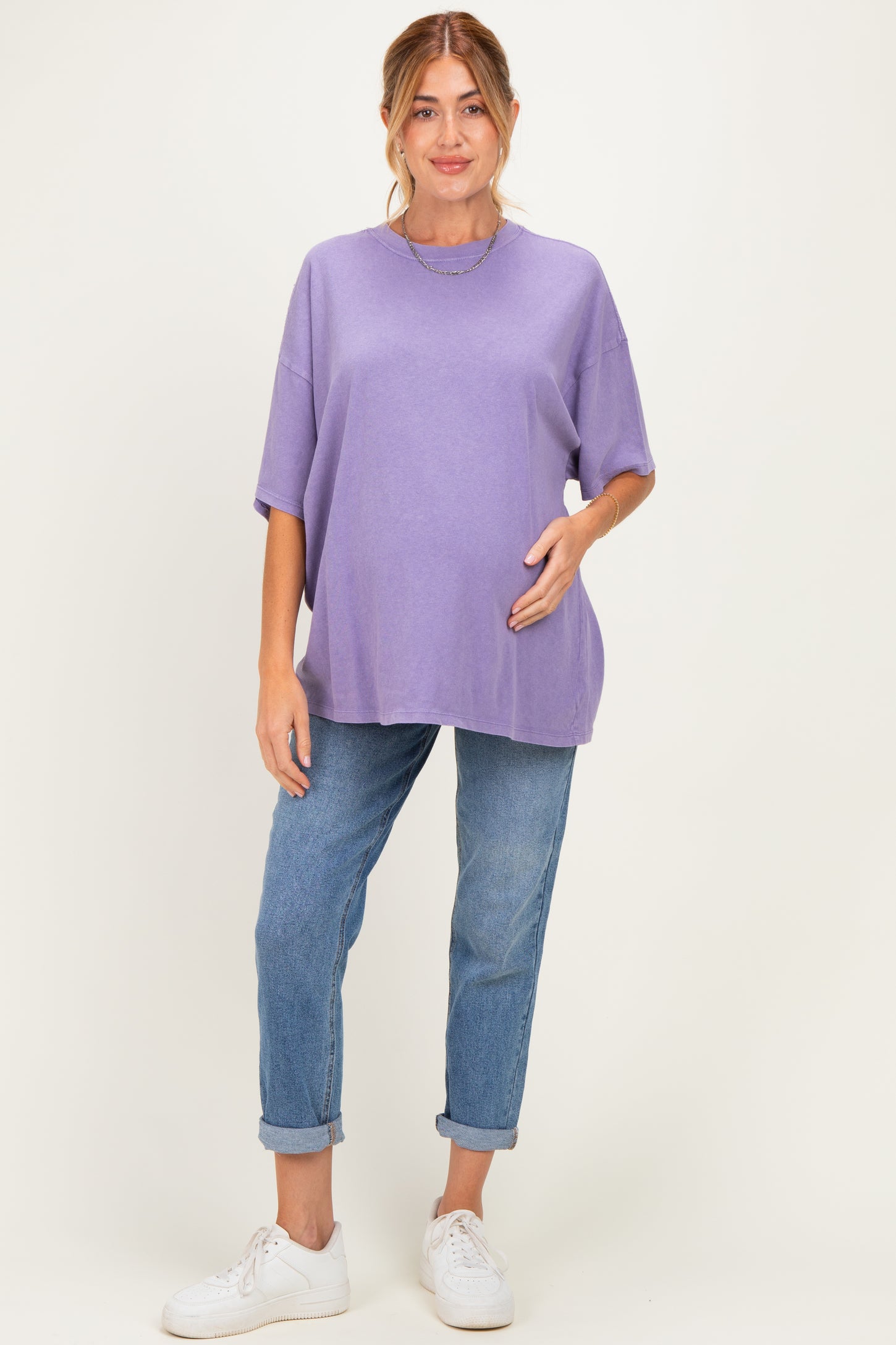 Dusty Purple Oversized Mineral Wash Maternity T-Shirt