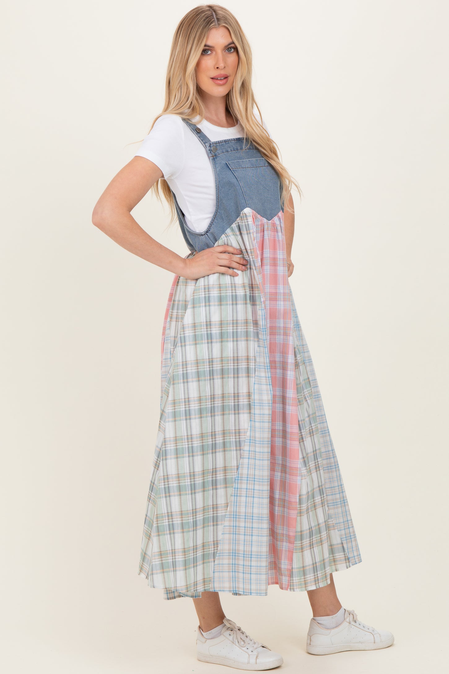 Multicolor Plaid Overall Maxi Dress