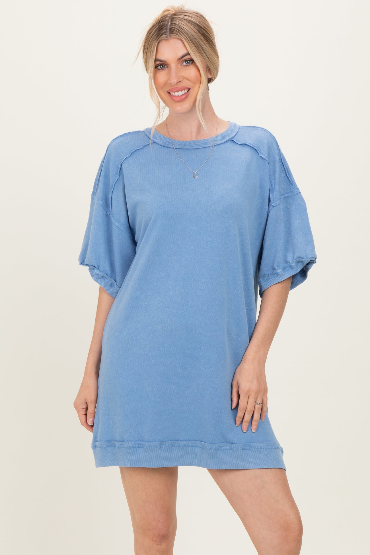 Denim Blue Mineral Wash French Terry Knit Maternity T-Shirt Dress