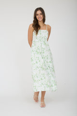 Light Green Floral Sleeveless Midi Dress