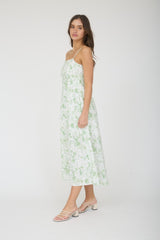 Light Green Floral Sleeveless Midi Dress