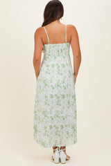 Light Green Floral Sleeveless Maternity Midi Dress