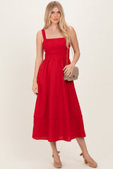Red Linen Blend Sleeveless Maternity Midi Dress