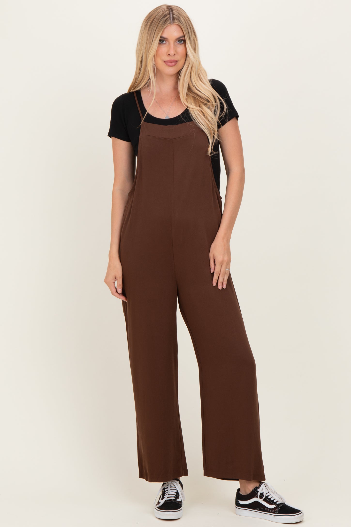Brown Wide Leg Maternity Jumpsuit