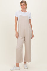Sand Beige Wide Leg Maternity Jumpsuit