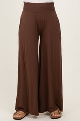 Brown Smocked Waist Wide Leg Maternity Pants