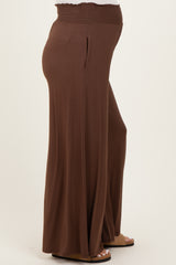 Brown Smocked Waist Wide Leg Maternity Pants