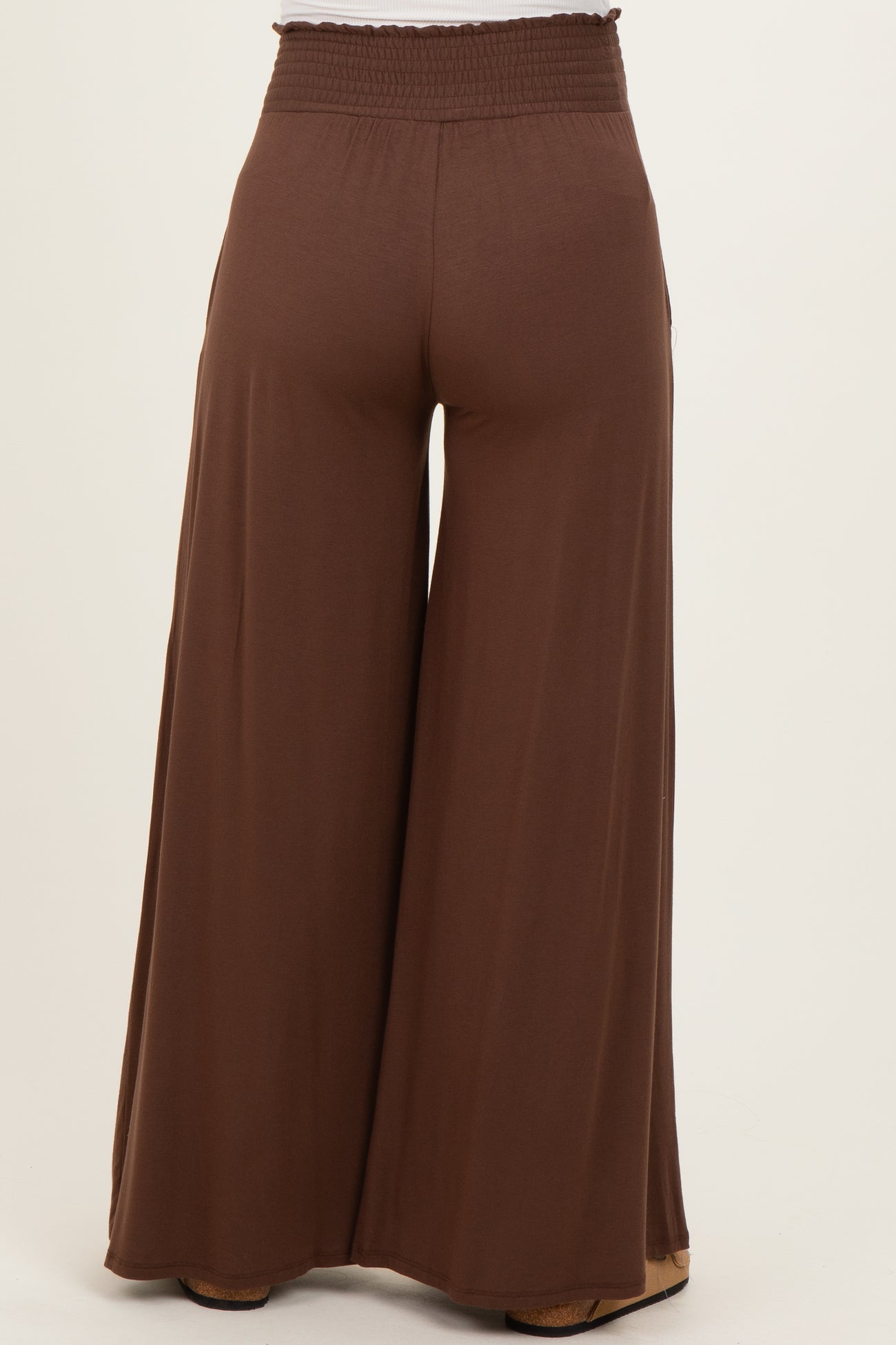 Brown Smocked Waist Wide Leg Maternity Pants
