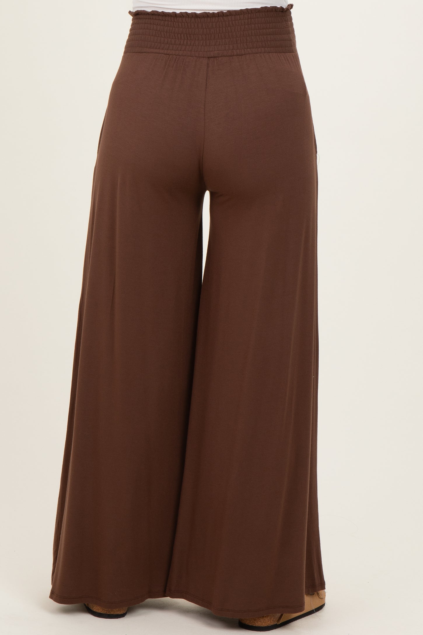 Brown Smocked Waist Wide Leg Maternity Pants