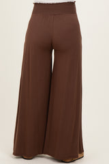 Brown Smocked Waist Wide Leg Maternity Pants