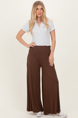 Brown Smocked Waist Wide Leg Maternity Pants