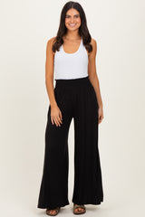 Black Smocked Waist Wide Leg Maternity Pants