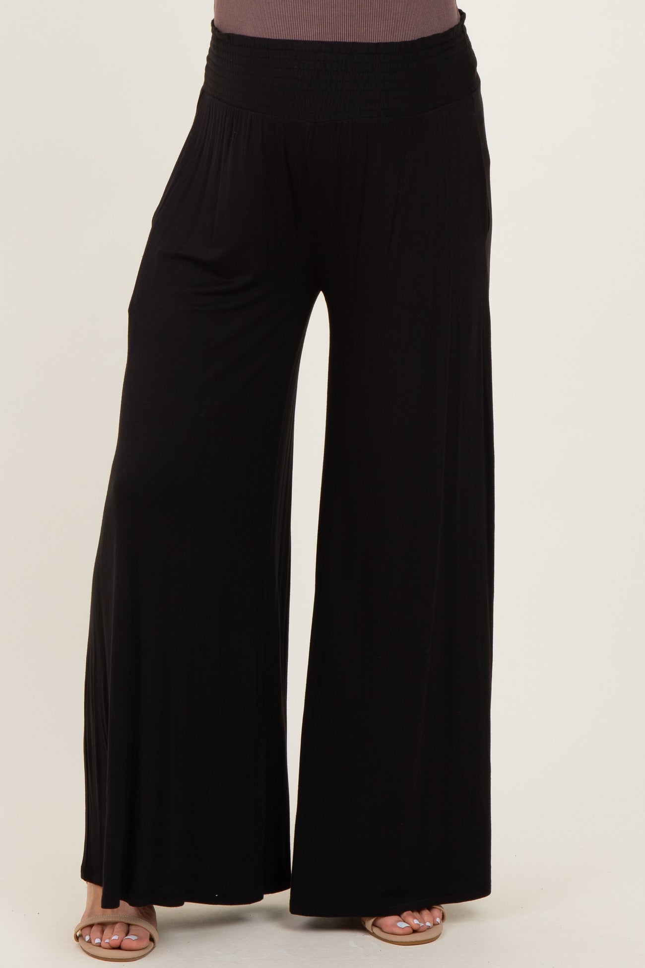 Black Smocked Waist Wide Leg Maternity Pants
