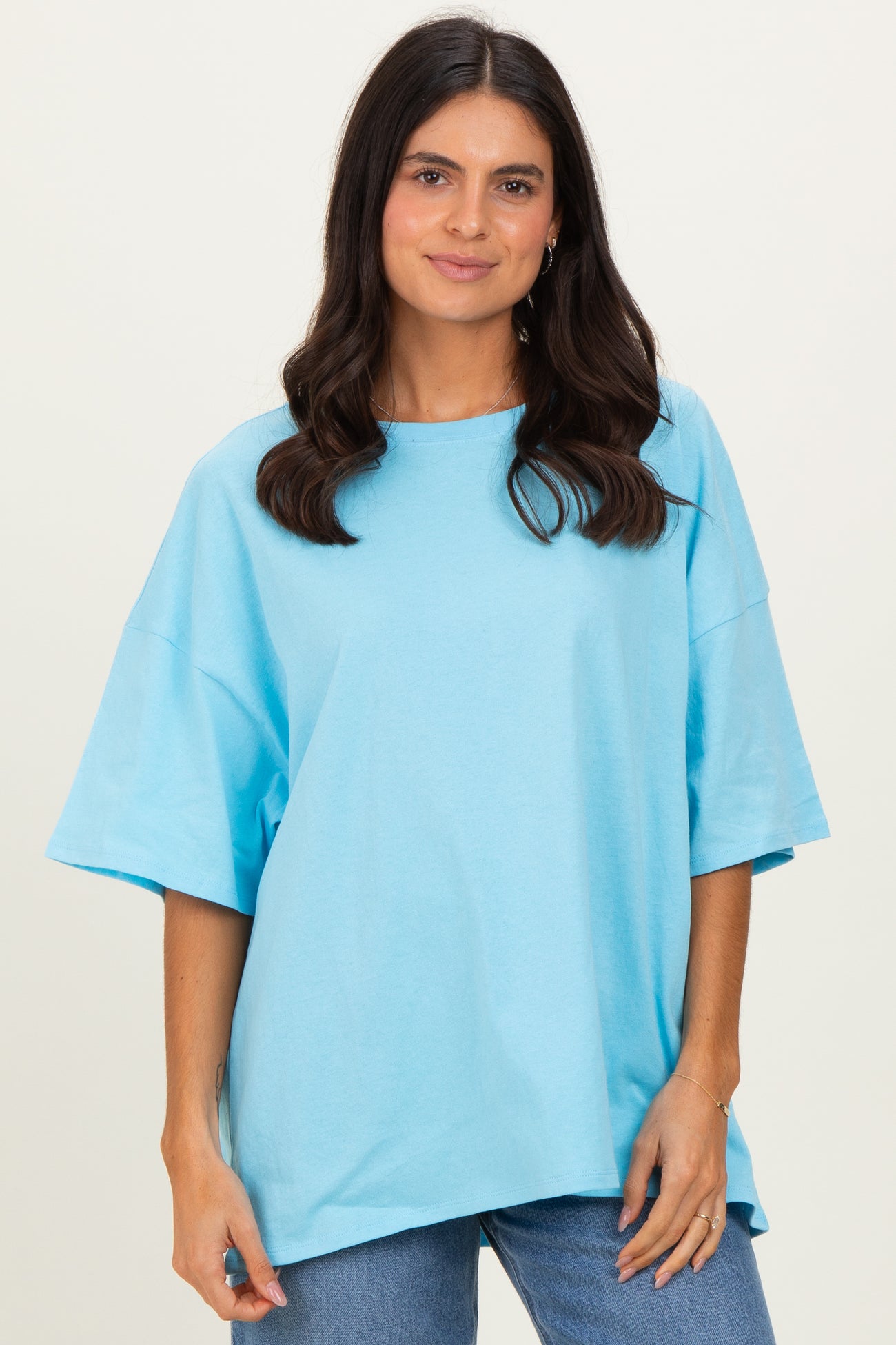 Sky Blue Cotton Oversized Maternity Tee