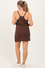 Brown Racerback Maternity Romper Dress