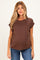 woman wearing a brown short sleeve maternity top with a relaxed fit and showing her baby bump