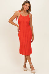 Red Orange Tied Shoulder Strap Maternity Midi Dress