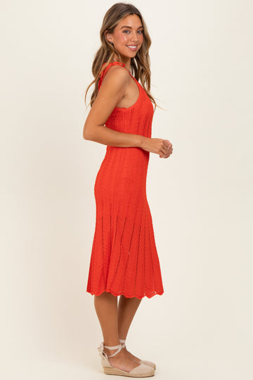 Red Orange Tied Shoulder Strap Midi Dress