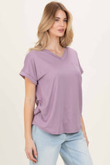 Lavender V-Neck Pocket Short Sleeve Shirt