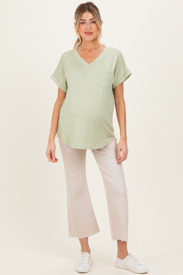 Mint V-Neck Pocket Short Sleeve Maternity Shirt