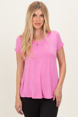 Pink Basic V-Neck Short Sleeve Maternity Top