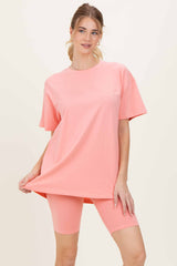 Coral Peach Biker Shorts Set