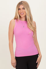 Pink Ribbed High Neck Maternity Tank Top
