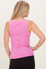 Pink Ribbed High Neck Tank Top