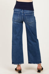Navy Distressed Ankle Wide Leg Maternity Jeans