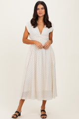 Cream Polka Dot Twisted Detail V Neck Maternity Maxi Dress
