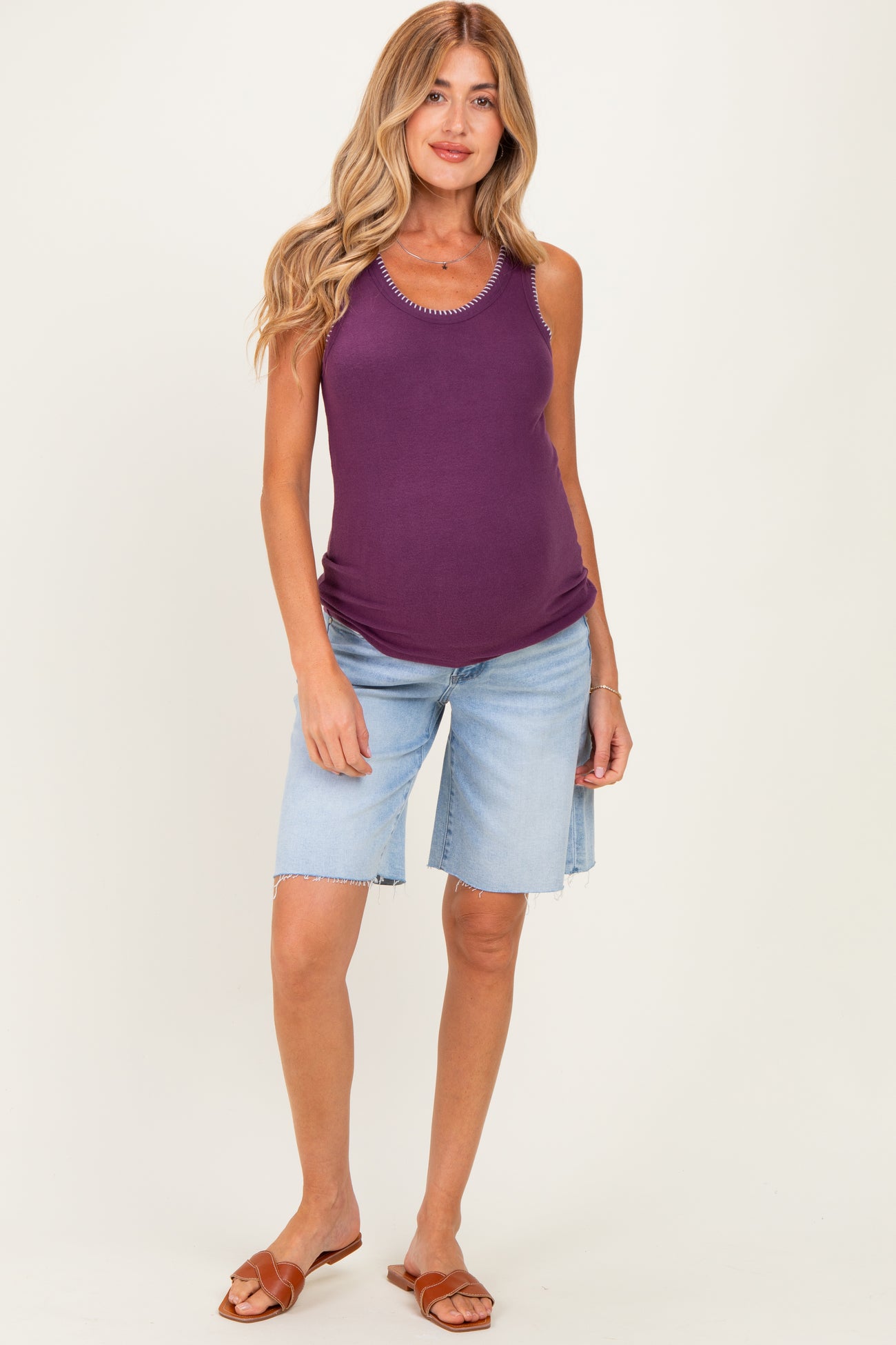 Light Blue Raw Hem Bermuda Maternity Jean Shorts