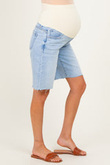 Light Blue Raw Hem Bermuda Maternity Jean Shorts