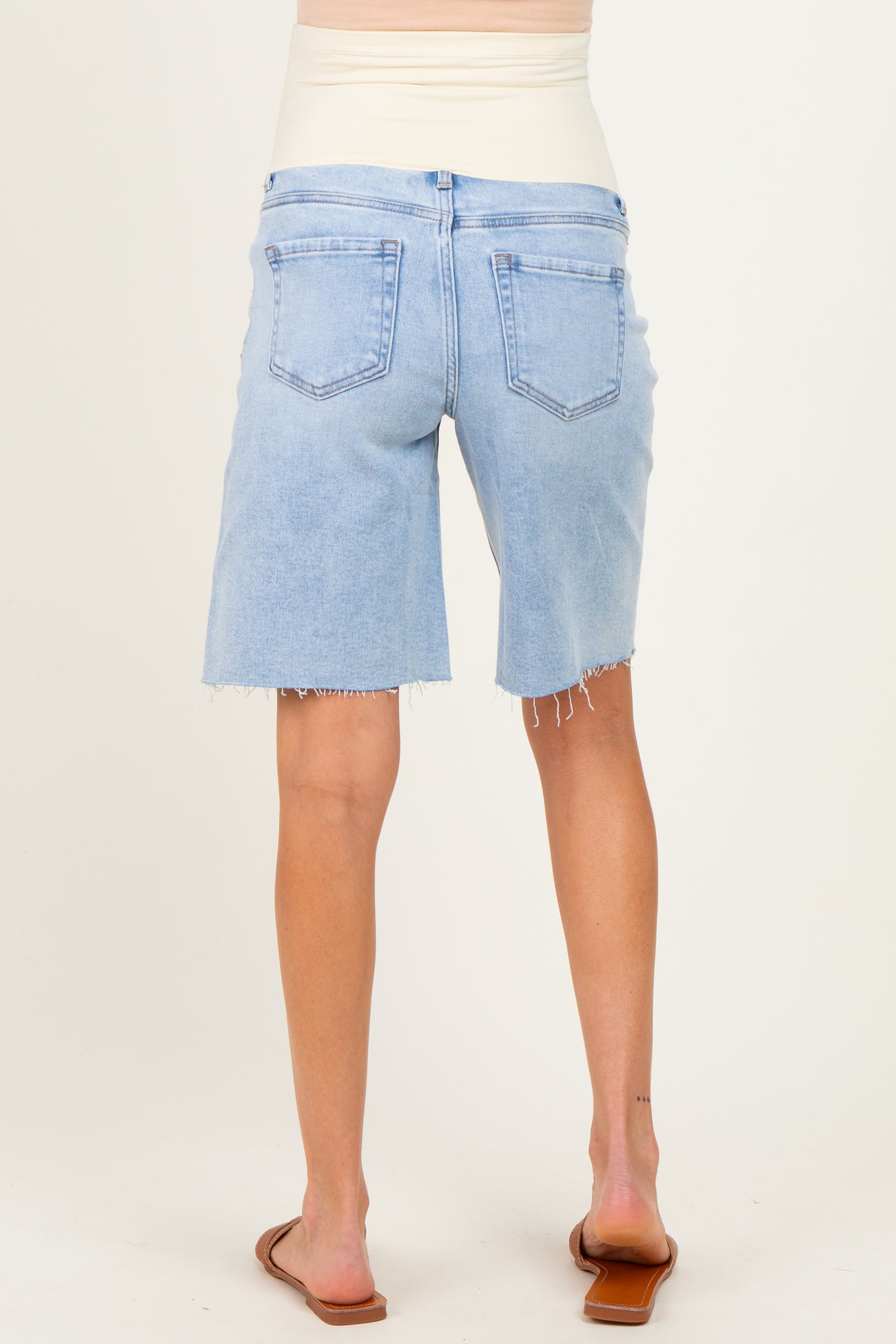 Light Blue Raw Hem Bermuda Maternity Jean Shorts