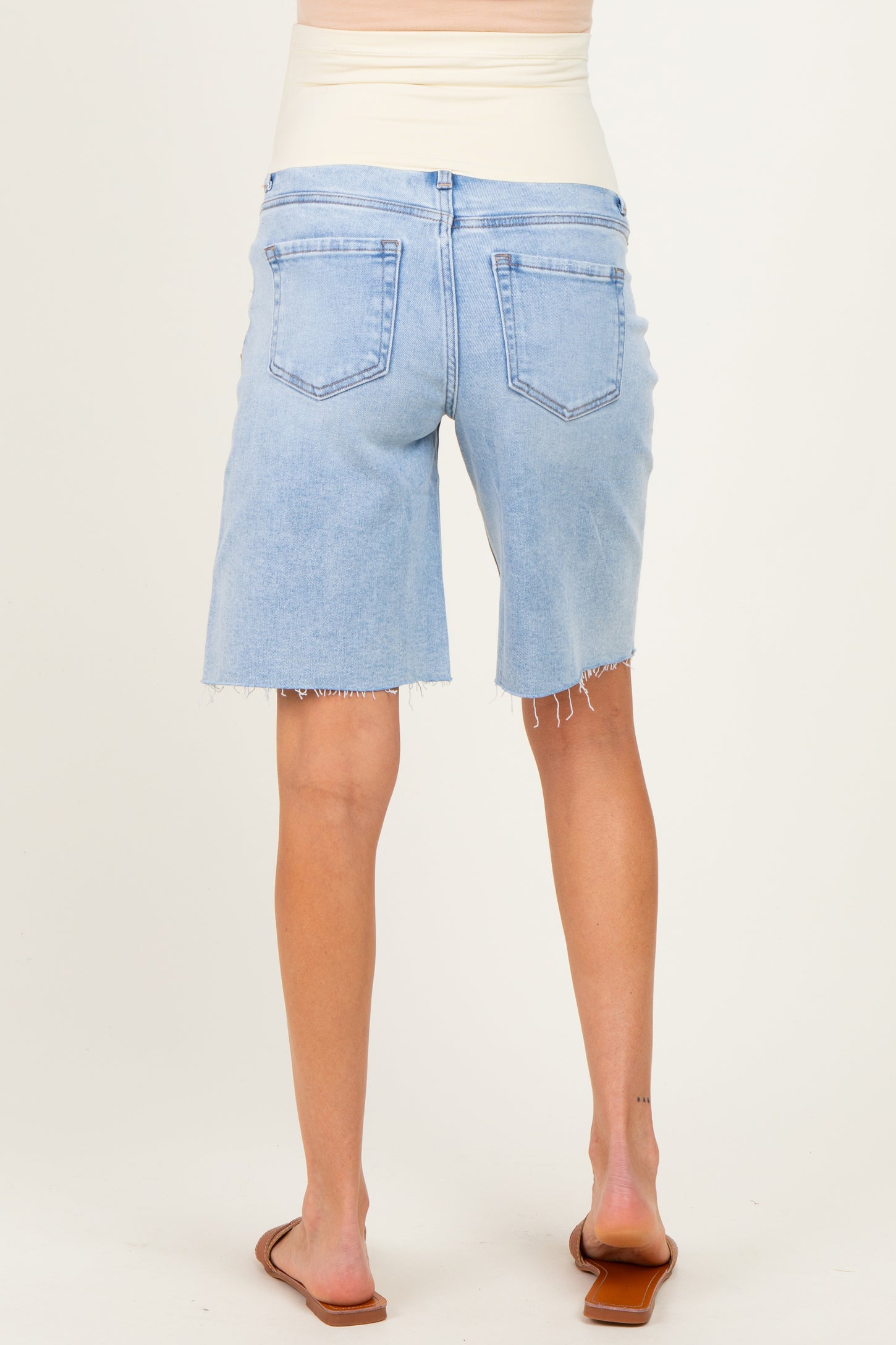 Light Blue Raw Hem Bermuda Maternity Jean Shorts