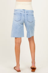 Light Blue Raw Hem Bermuda Maternity Jean Shorts