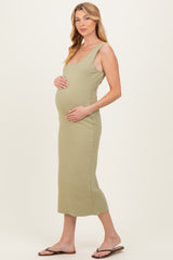 Sage Sleek Floral Jacquard Bodycon Maternity Midi Dress