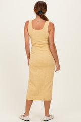 Yellow Sleek Floral Jacquard Bodycon Midi Dress