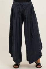 maternity wear dark navy wide-leg pants with an elastic waistband and side pockets