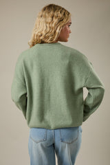 Sage Classic Crew Neck Button Cardigan