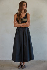 Black Striped Contrast Knit Sleeveless Maxi