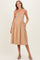 Light Taupe Shoulder Tie Smocked Maternity Midi Dress