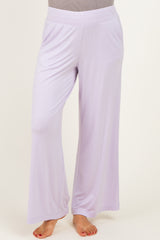 maternity wear light lavender wide leg pants with a comfortable elastic waistband