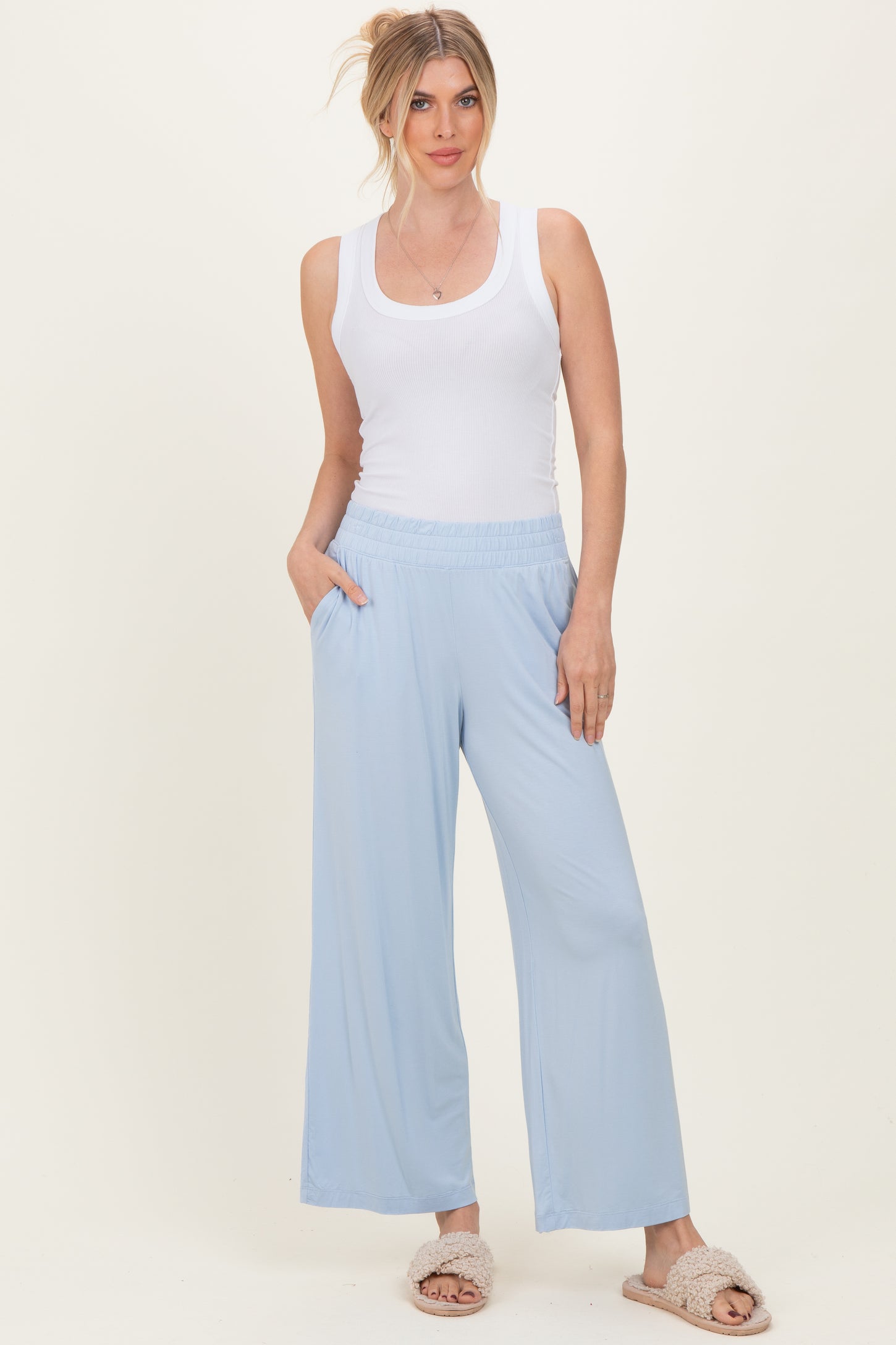 Light Blue Ankle Wide Leg Maternity Pants