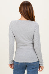 Heather Gray Brushed Knit Wrap Front Top