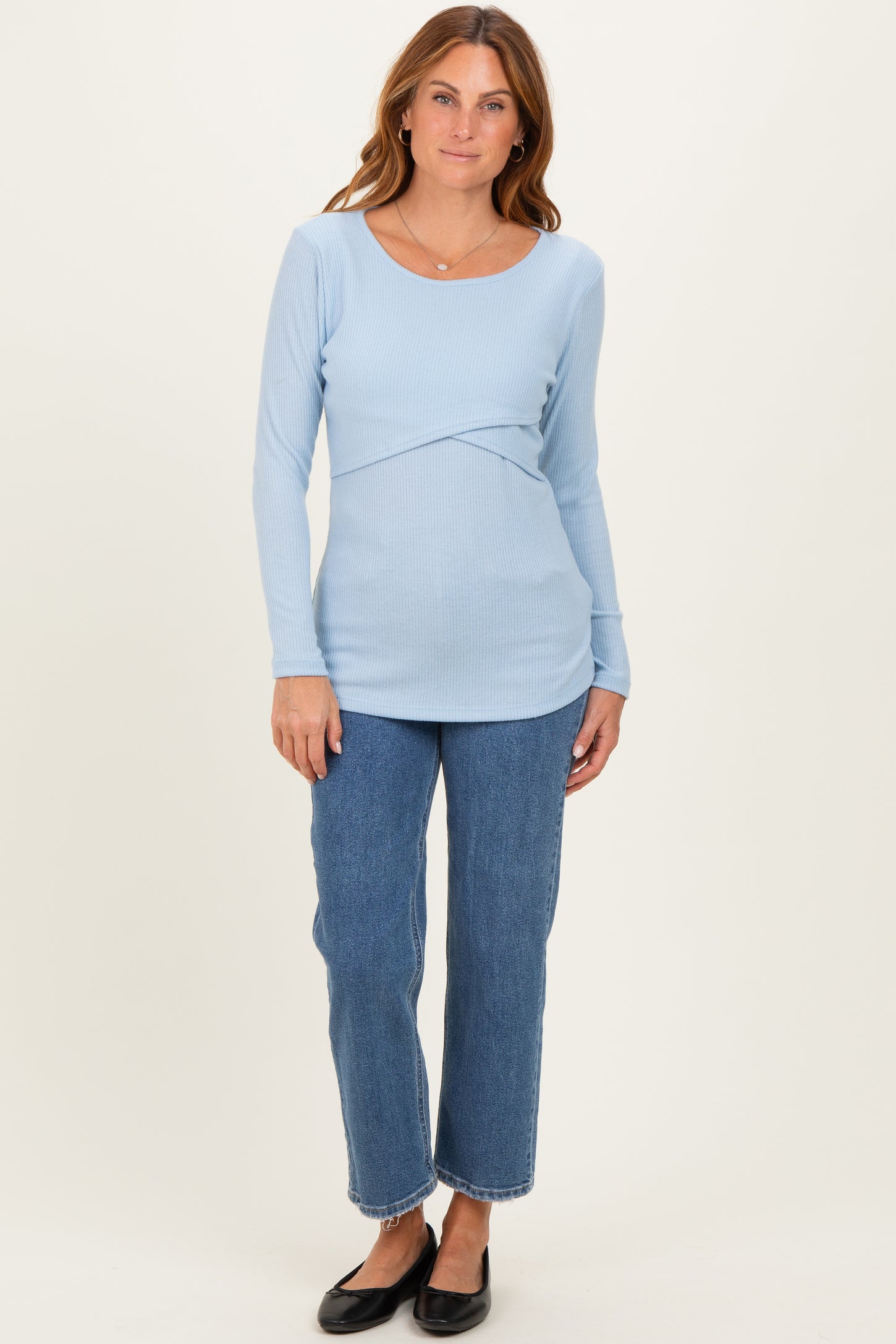 Light Blue Ribbed Crossover Nursing Top